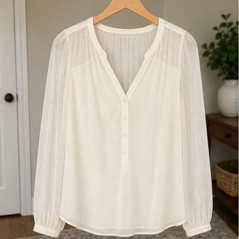 Cream V Neck Top